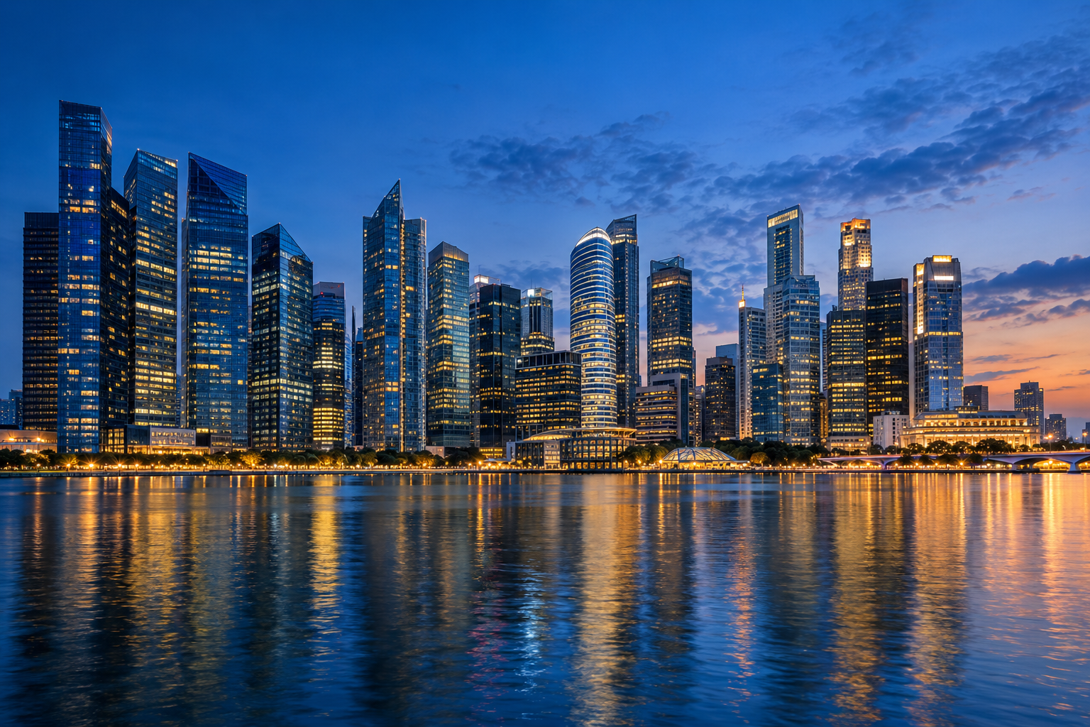 Cakrawala Singapura bernuansa biru, visual orisinal visi bisnis